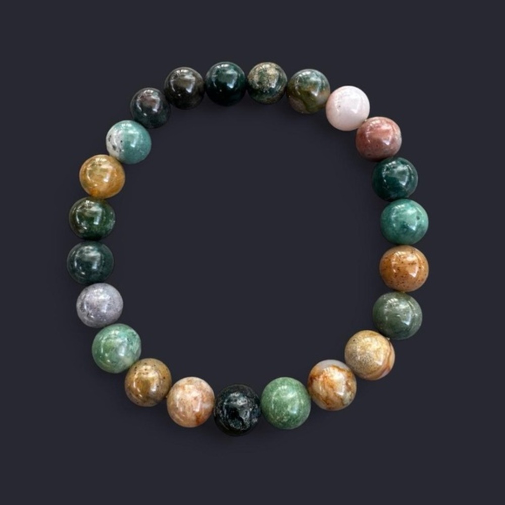 Indian Agate Gemstone Bead Bracelet 8mm